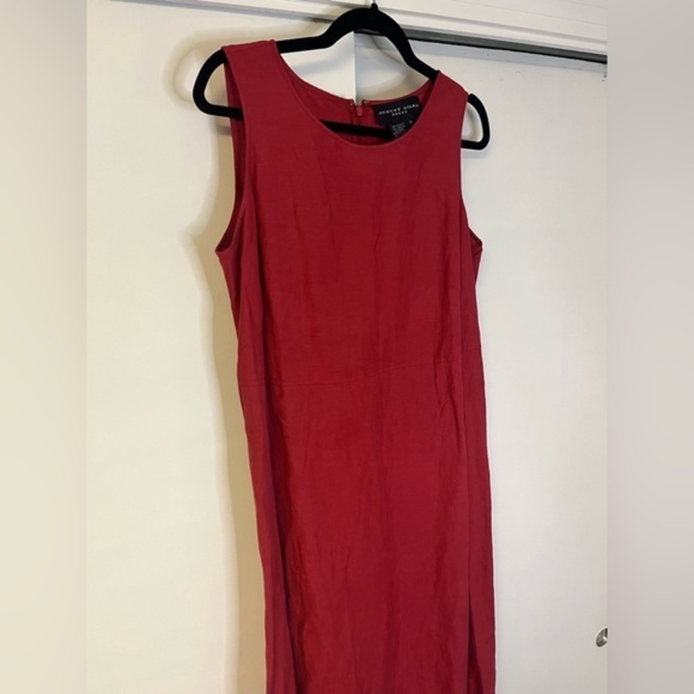 Vintage 90s Deep Rust Red Sleeveless Sheath Maxi Dress by August Silk
